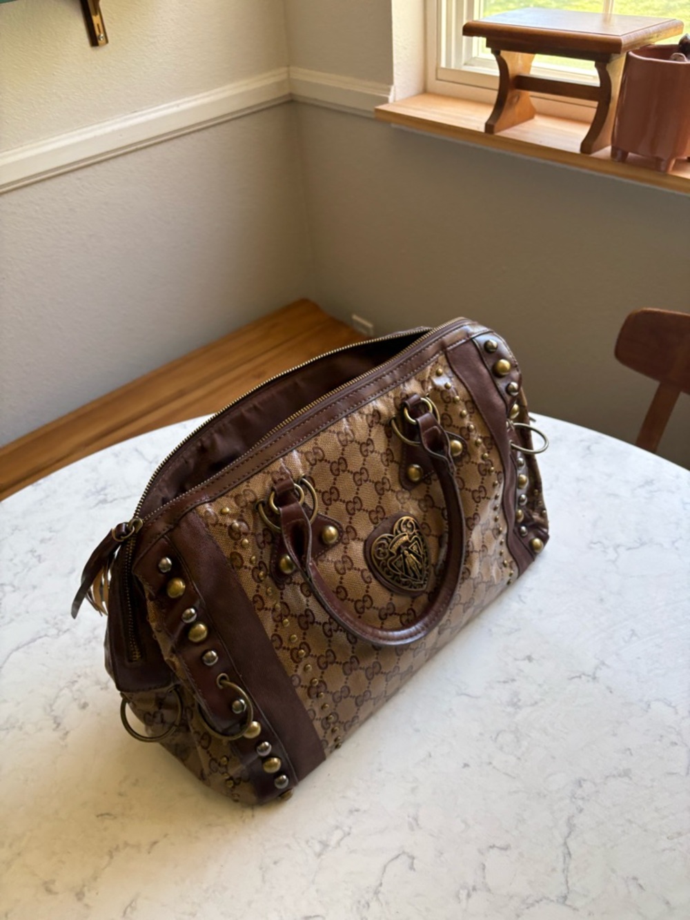 Designer-Style Brown Boston Satchel